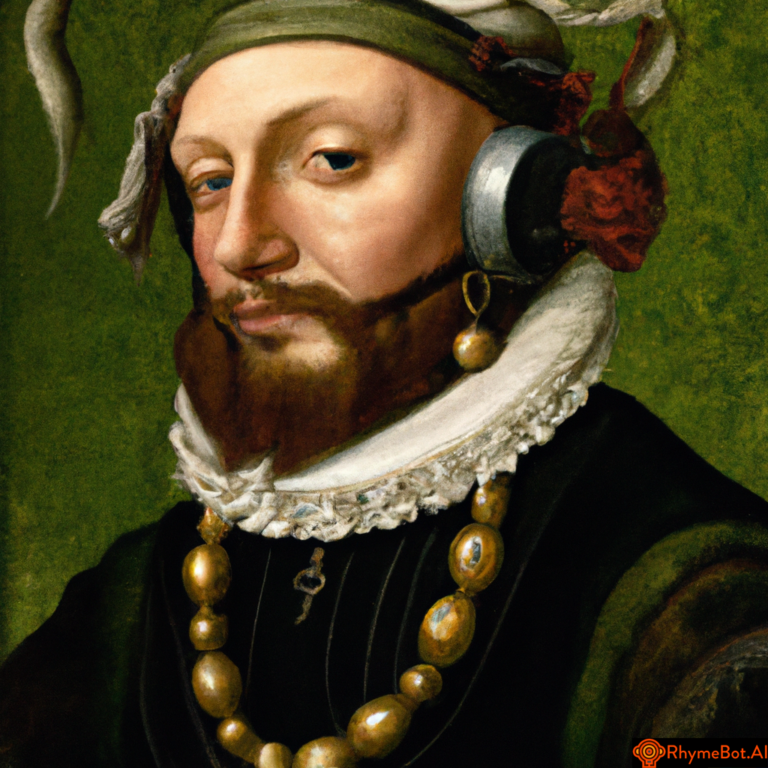 Rapper Shakespeare rocking headphones, ready to drop creative rhymes